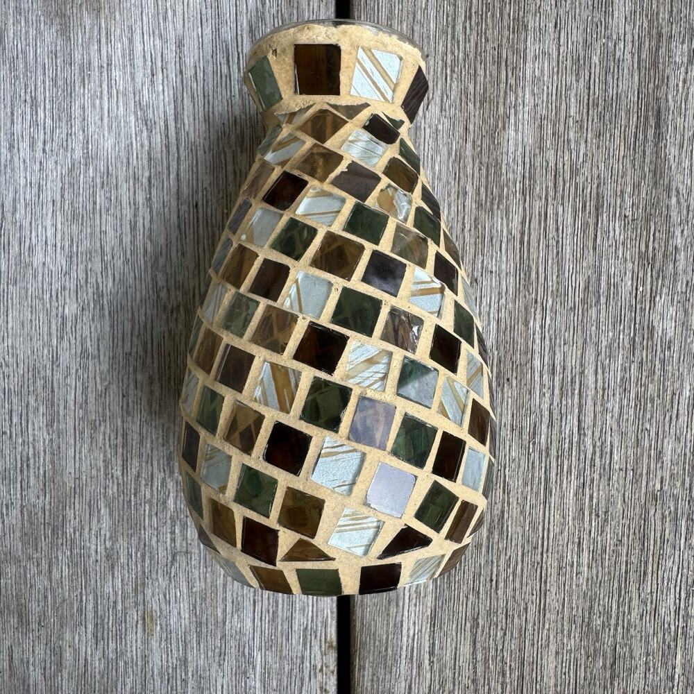 Small Chevron Decorative Vase Mosaic Stained Glass Whimsy Decor